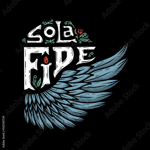 A hand-drawn Christian doodle illustration. The Five Solas of the Reformation. Faith alone.