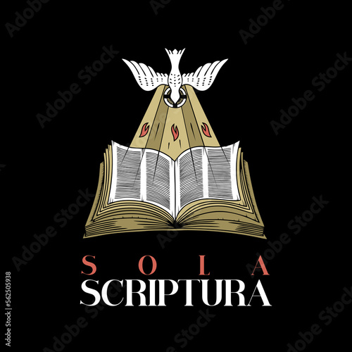A hand-drawn Christian doodle illustration. The Five Solas of the Reformation. Scripture alone.