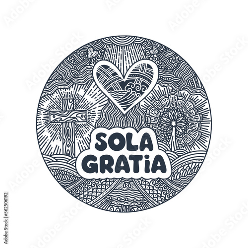 A hand-drawn Christian doodle illustration. The Five Solas of the Reformation. Grace alone.