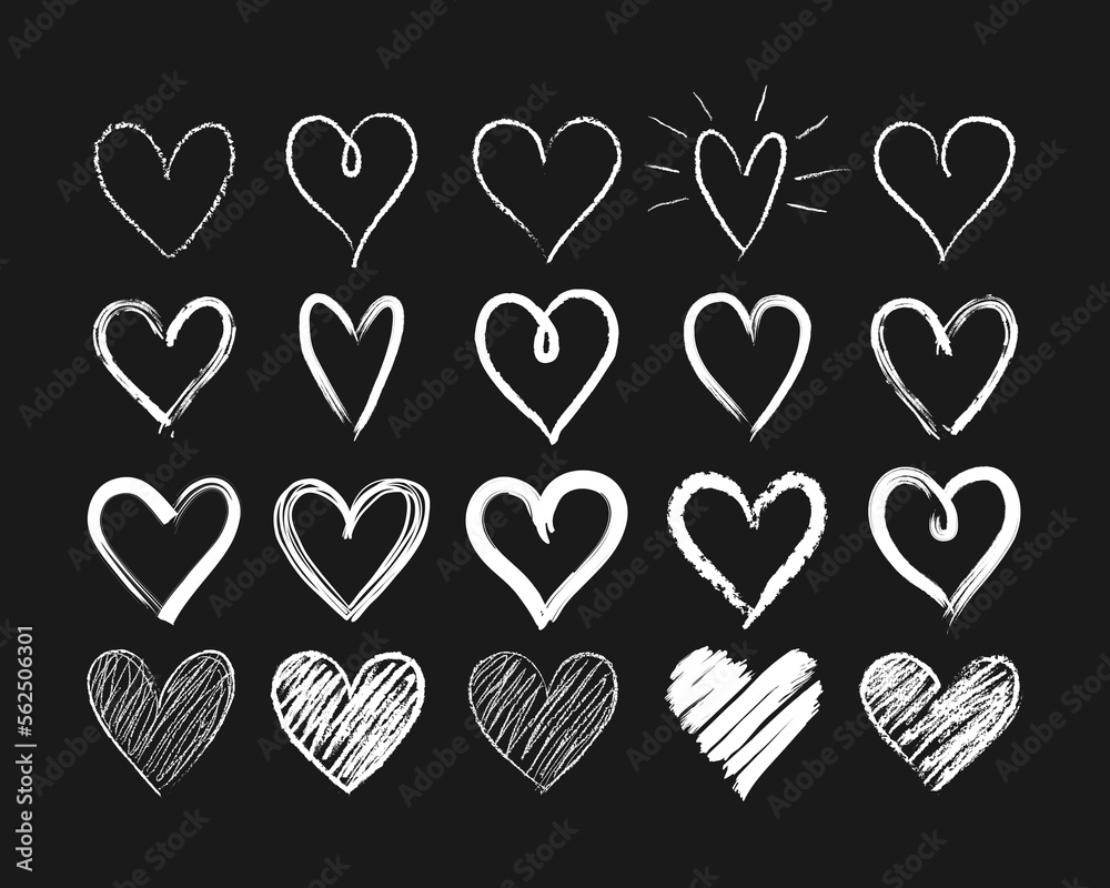 Set of doodle hand drawn hearts. Cute sketched heart shaped design elements Set of doodle hand drawn hearts. Cute sketched heart shaped design elements