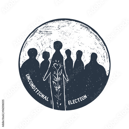 A hand-drawn Christian illustration. John Calvin's Tulip. Unconditional election.