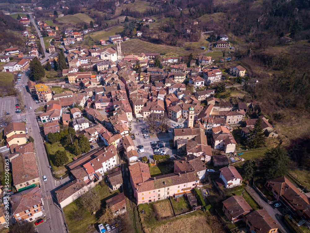 aerial view of the small town of Garbagna, Piedmont, Italy