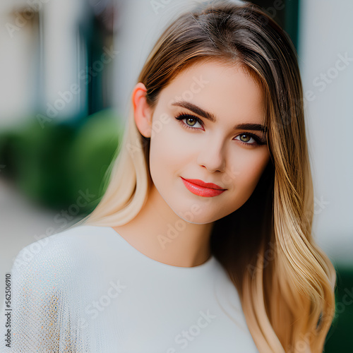Elegant young woman with ombre hair and red lips. Generative AI