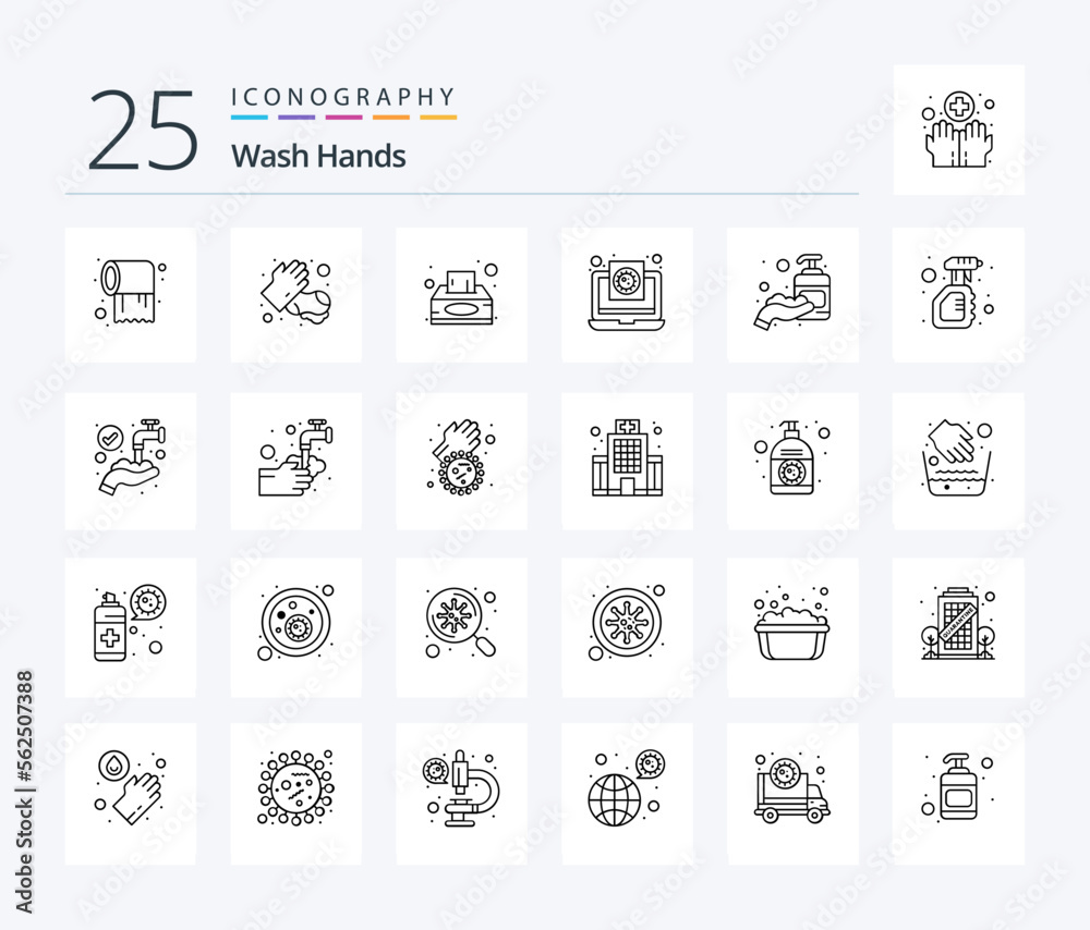 Wash Hands 25 Line icon pack including corona. report. box. medical. coronavirus