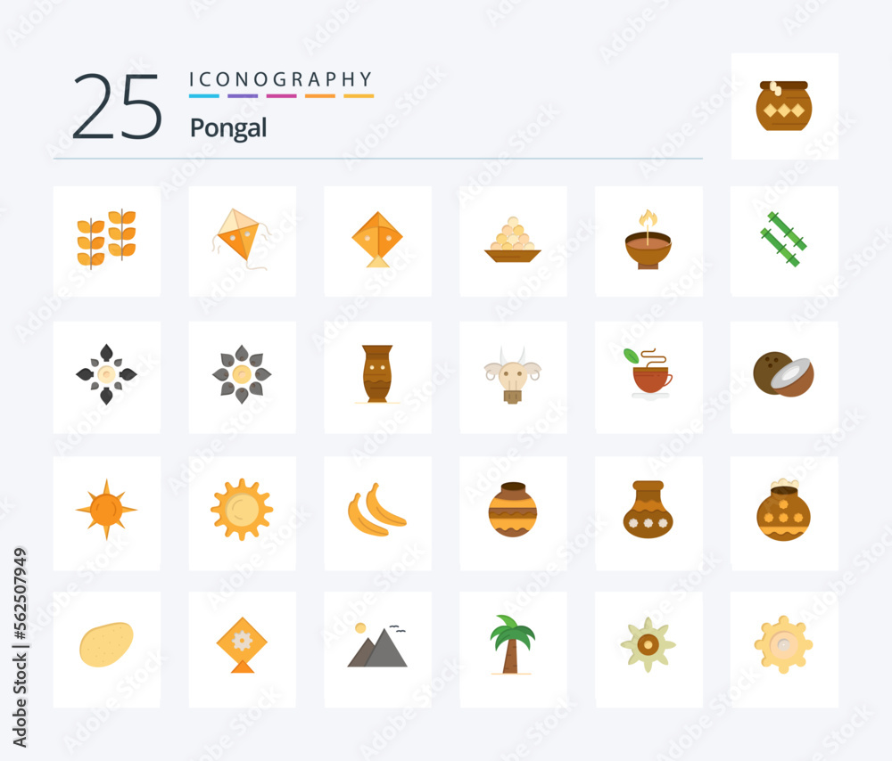 Pongal 25 Flat Color icon pack including diwali. deepam. delicacy. celebrate. sweet