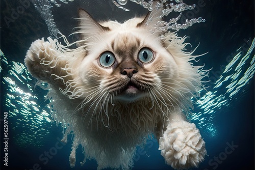 Balinese cat underwater. Generative AI