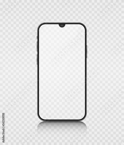 Realistic smartphone model with transparent screens. 3D mobile phone on transparent background. Vector illustration.