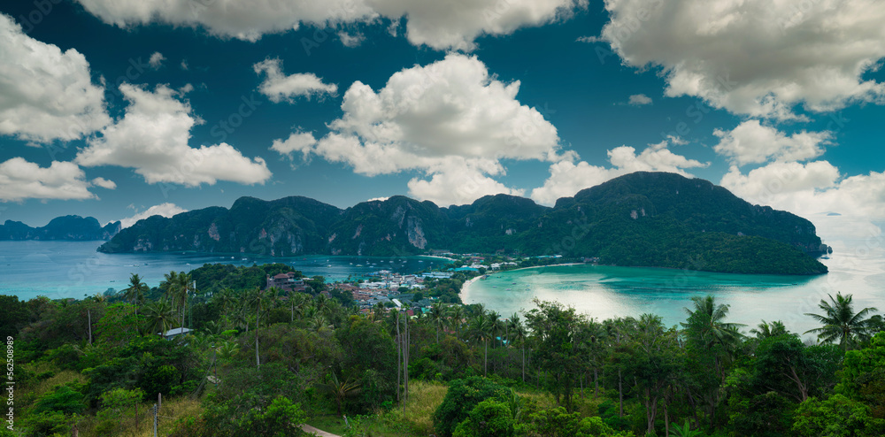 Midday at Phi Phi island viewpoint. Tourists visit this place every day to see the sunset. Krabi, Thailand