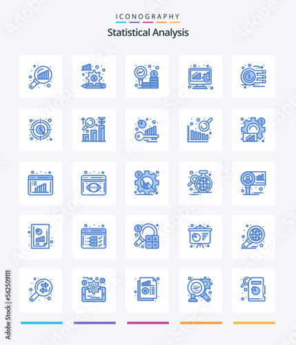 Creative Statistical Analysis 25 Blue icon pack Such As currency. online evaluation. business. data management. analysis
