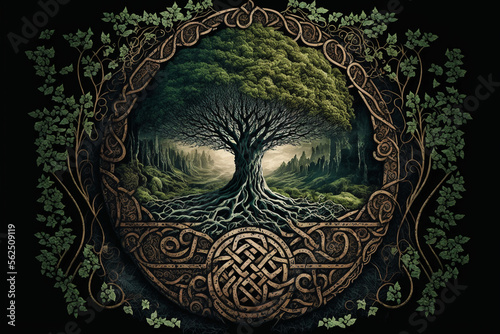 Celtic ancient forest. Sacred forest of the druids. AI generation photo