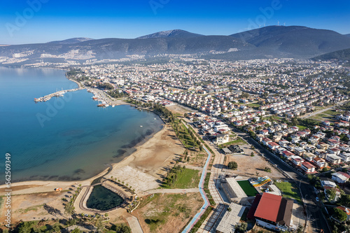 Fototapeta Naklejka Na Ścianę i Meble -  Aerial view of Didim Akbük and city center. Aydin Turkey