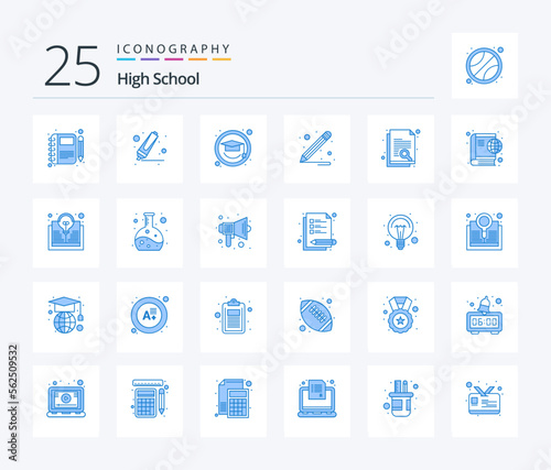 High School 25 Blue Color icon pack including book. research. education. paper. school supplies