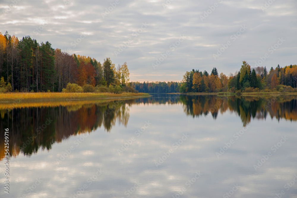 River landscape in autumn. Farnebofjarden national park in north of Sweden.