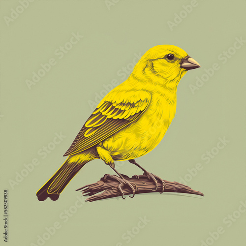 2d illustration of a canary specimen on a branch - AI generative technology photo