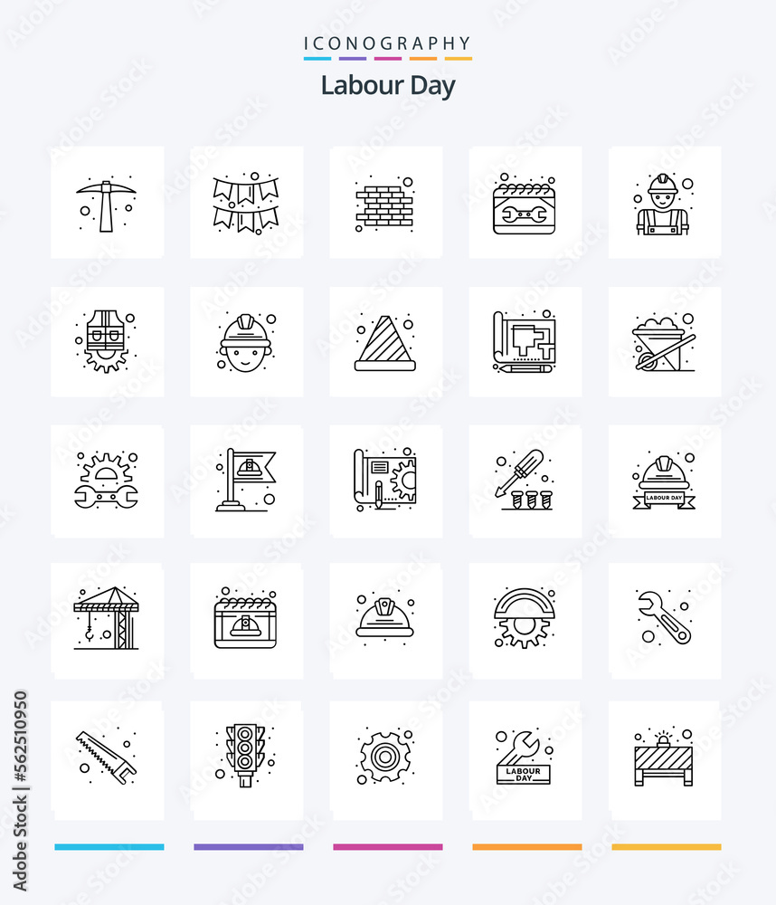 Creative Labour Day 25 OutLine icon pack  Such As construction. spanner. brick. repair. construction