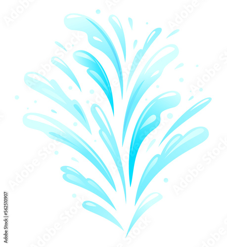 Blue water splashes fly in different sides isolated, group of small water drops, fountain beats up and falls down with water splashes, set of liquid leakage