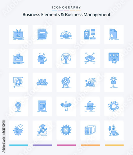 Creative Business Elements And Business Managment 25 Blue icon pack Such As database. combination. paper. leader. employee