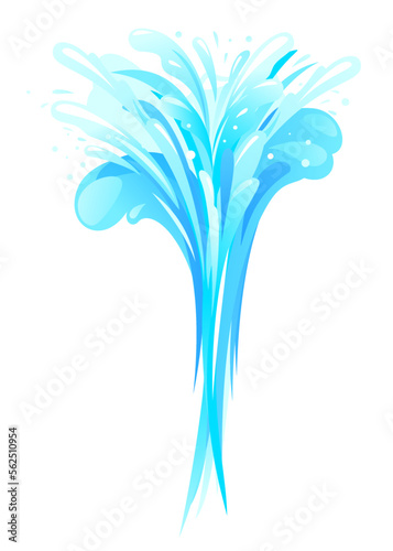 Water splashes in form of bouquet, fountain of vertical water pressures with plashes isolated, liquid leakage illustration, stream of fountain beats up and falls down with water splashes