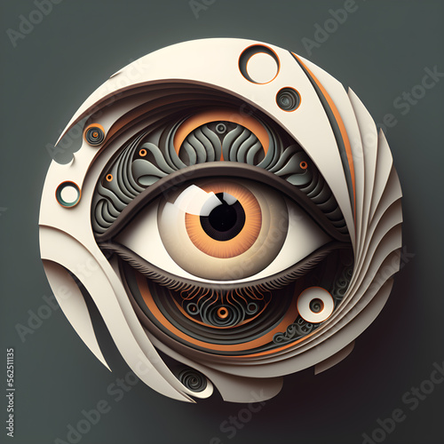 Mid century modern eye ball in circle, illustration, generative ai.