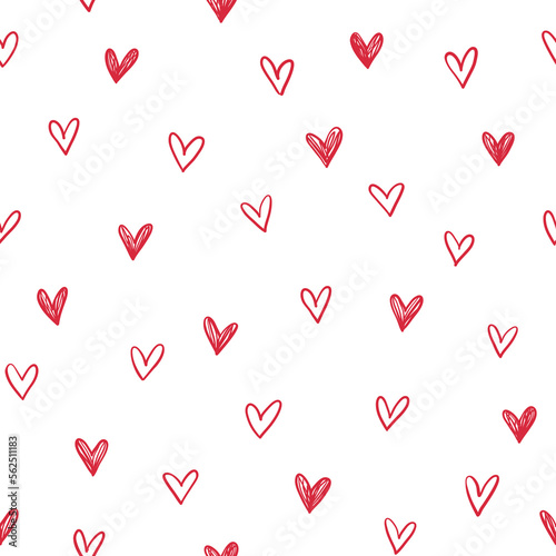 Hand drawn hearts background. Seamless pattern for Valentine's Day. Vector illustration.