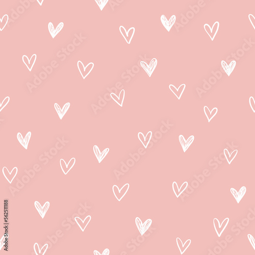 Hand drawn hearts background. Seamless pattern for Valentine's Day. Vector illustration.