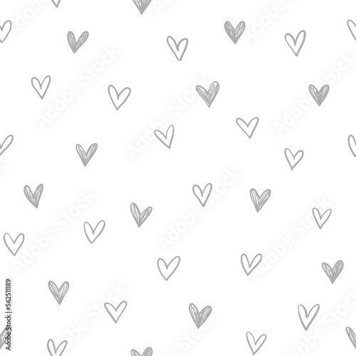 Hand drawn hearts background. Seamless pattern for Valentine's Day. Vector illustration.