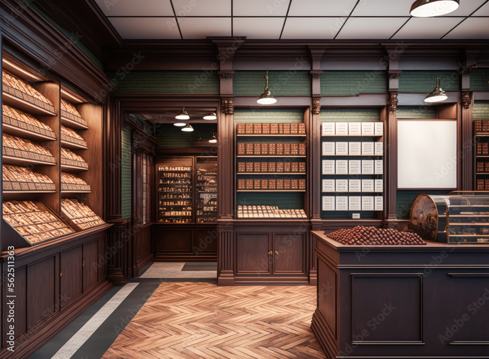 ภาพประกอบสต็อก Tobacco shop interior. Fictitious text, logos and labels