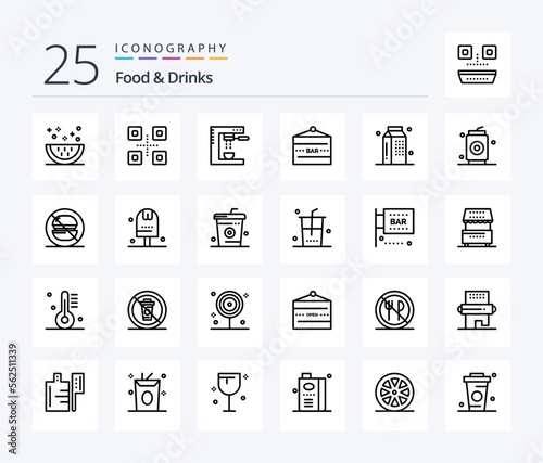 Food & Drinks 25 Line icon pack including entertainment. bar sign. japanese food. bar. food