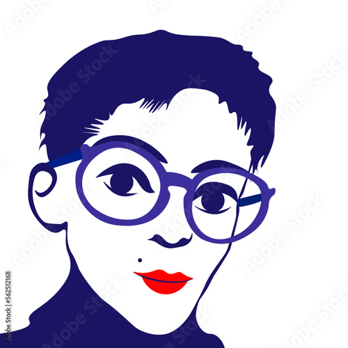A woman with glasses who is looking straight at you