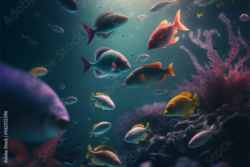 an underwater scene with a variety of colorful fish Generated IA