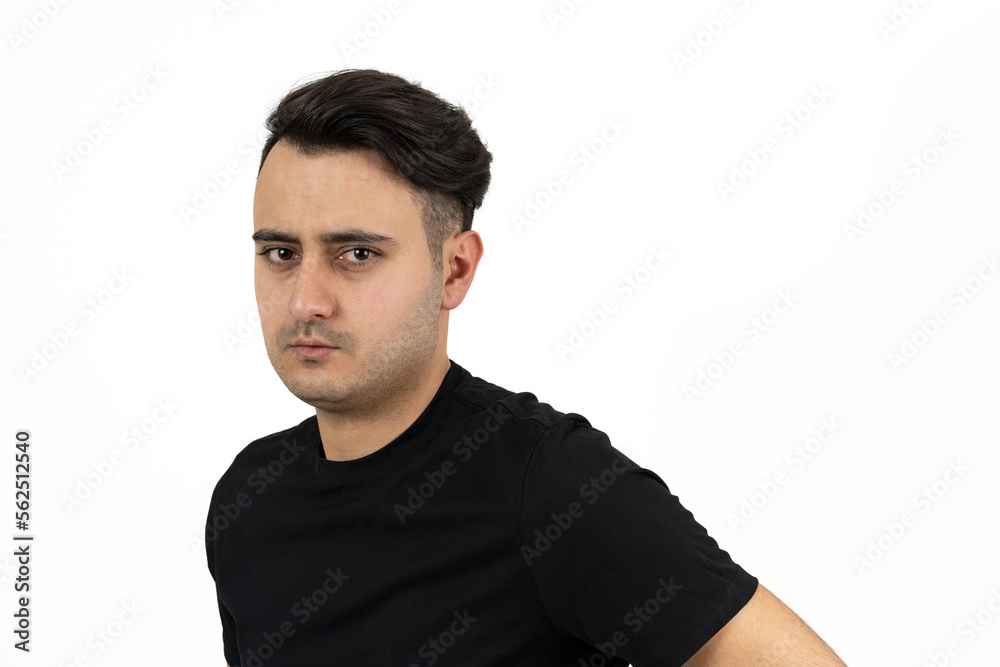 Portrait of a brown skinned man with silky well groomed black hair on isolated white background. Portrait of a brown skinned man with silky well groomed black hair on isolated white background.