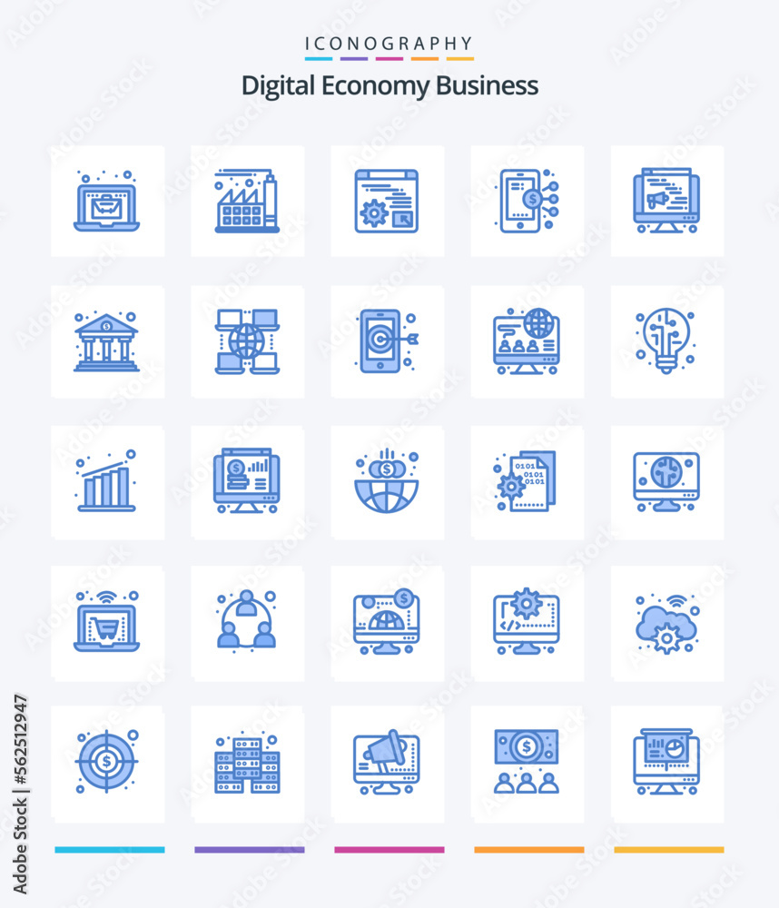 Creative Digital Economy Business 25 Blue icon pack  Such As web. computer. digital. share. business