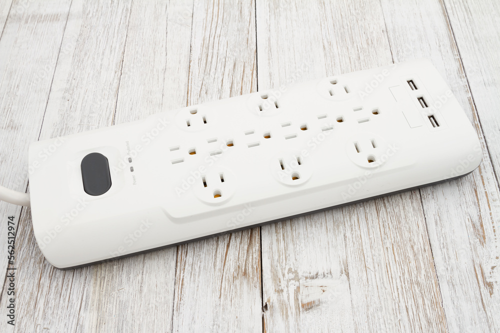 Surge protector with USB protection on weathered wood Surge protector with USB protection on weathered wood