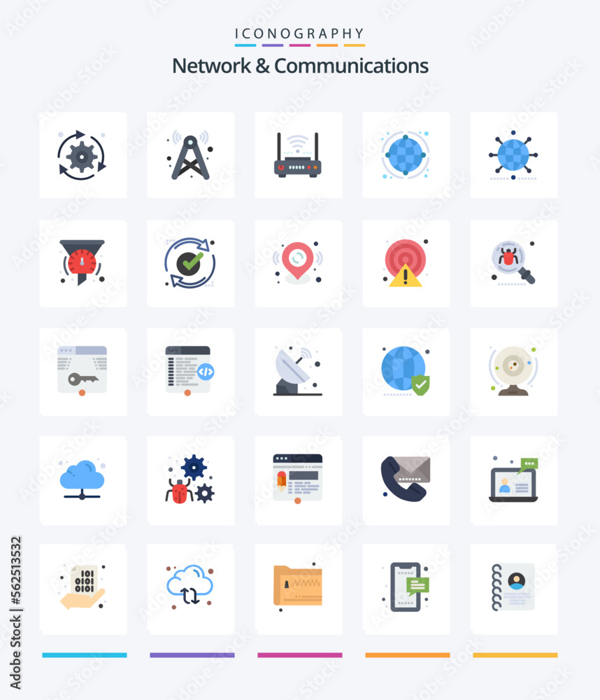 Creative Network And Communications 25 Flat icon pack  Such As network. globe. network. modem. network