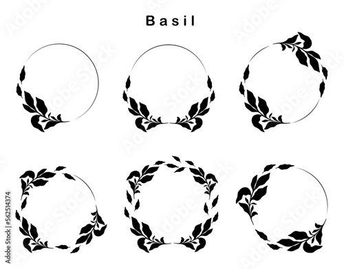 Hand drawn vector wreath with ink basil kitchen herbs isolated on white background