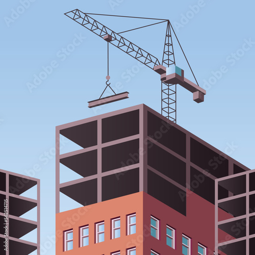 Flat construction concept with crane vector illustration