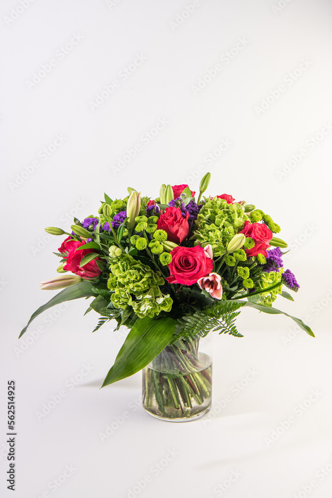 isolated bouquet of green and pink flowers