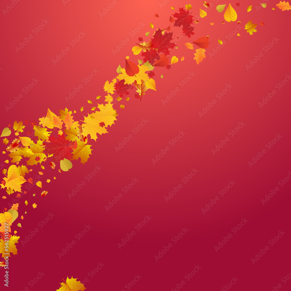 Brown Foliage Vector Red Background. Shape Floral