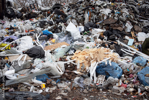Garbage dump in a garbage dump or landfill. Pollution concept.