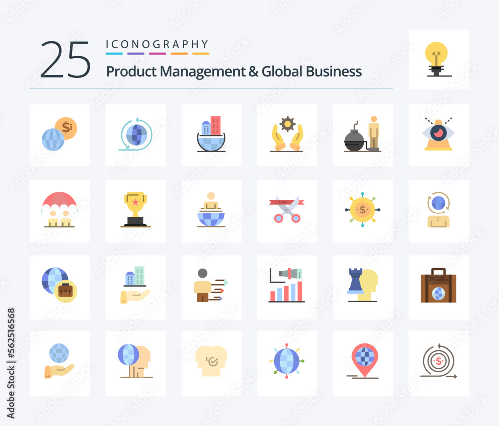 Product Managment And Global Business 25 Flat Color icon pack including modern. business. architecture. solutions. development