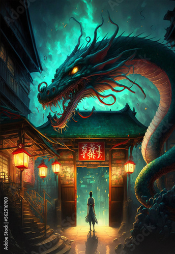 chinese temple in night, chinese temple at night, chinese dragon, dragon in the city, dragon, dragon in the night,