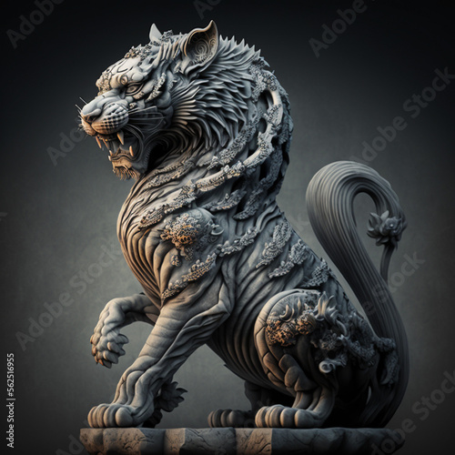 tiger, tiger on black, Tiger dragon statue in chinese temple, gray background, © Ivan