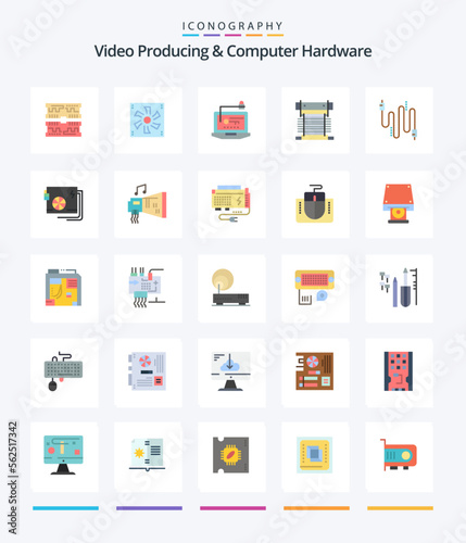 Creative Video Producing And Computer Hardware 25 Flat icon pack  Such As cpu. cooler. fan. computer. key © Muhammad
