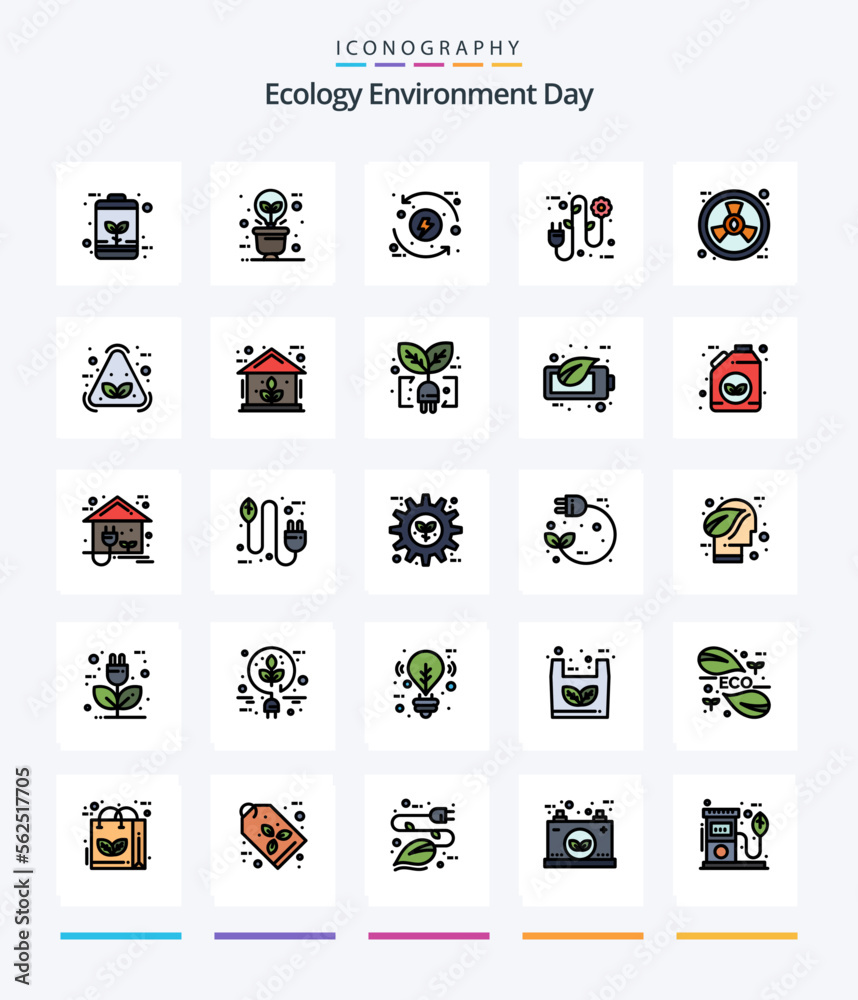 Creative Ecology 25 Line FIlled icon pack  Such As electrical plug. eco. illumination. energy. development