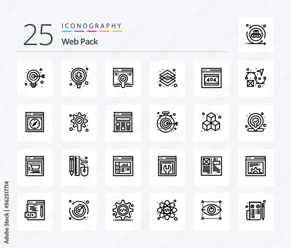 Web Pack 25 Line icon pack including error error page. layer. web. graphic. creative