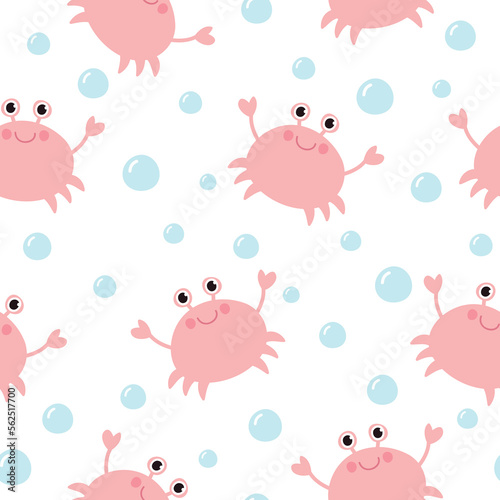 Seamless pattern with cute crab. Summer marine texture. Vector illustration. It can be used for wallpapers, wrapping, cards, patterns for clothes and other.