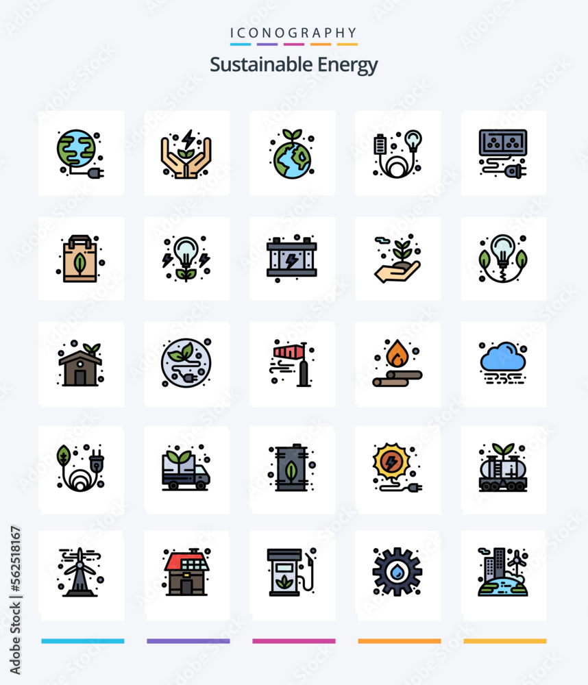Creative Sustainable Energy 25 Line FIlled icon pack  Such As leaf. energy. earth. element. adapter
