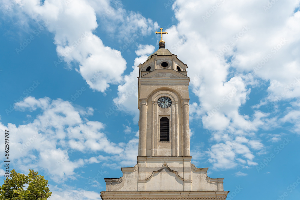 Front of the Dome of Orthodox Church with cloudy sky in the Smederevo city