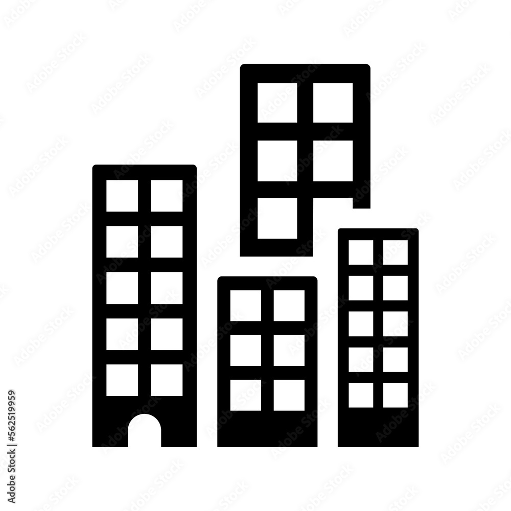 Building, center, city icon. Black vector graphics. Building, center, city icon. Black vector graphics.