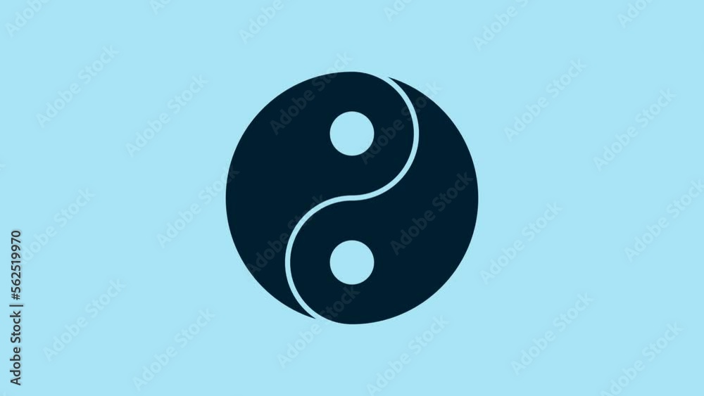 Blue Yin Yang symbol of harmony and balance icon isolated on blue background. 4K Video motion graphic animation Blue Yin Yang symbol of harmony and balance icon isolated on blue background. 4K Video motion graphic animation